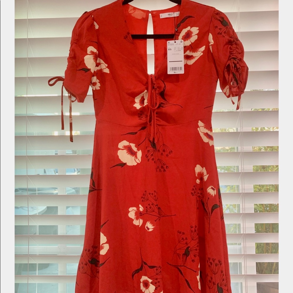 Mango red flowers print dress